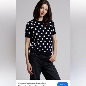 Minnie Rose Cotton Cashmere Black and White Polka Dot Sweater S